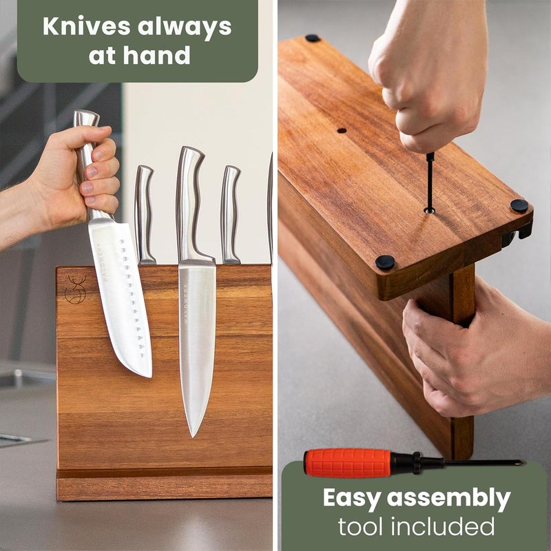 WALDWERK Extra Large Magnetic Knife Holder (16”) - Acacia Wood Knife Block Without Knives - Knife Holder - Magnetic Knife Block - Knife Storage - Knife Magnet Organizer for Countertop - Image 5
